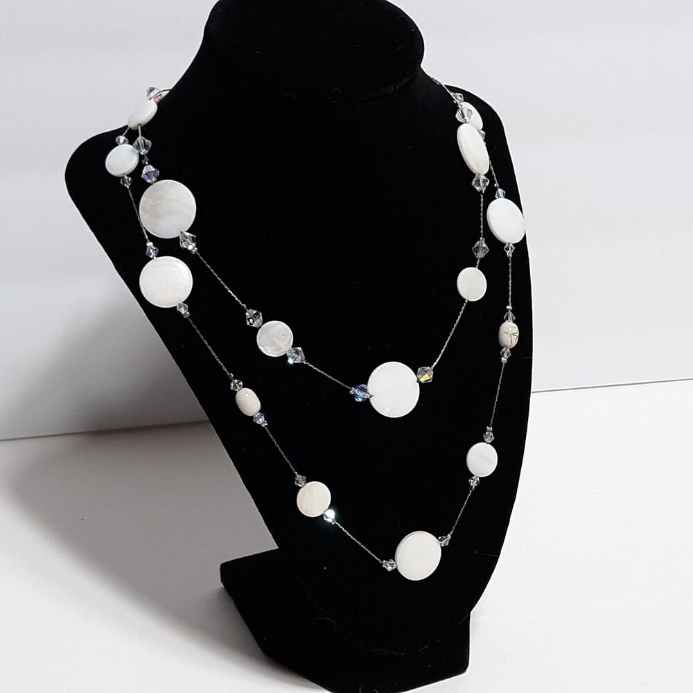 White Clear Beaded Necklace elegant simple minimalist statement chain layers